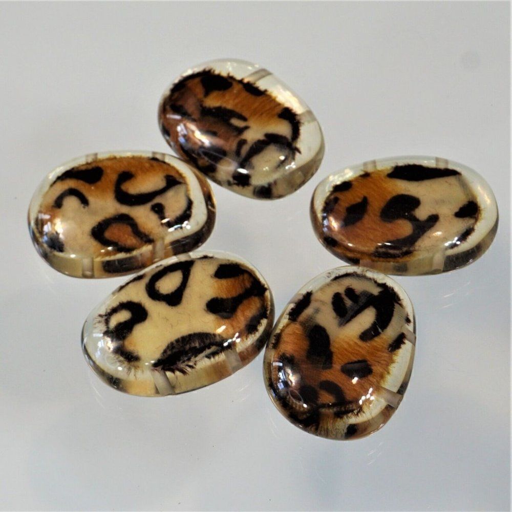 Craft Leopard Print 5 Acrylic Flatback Beads X Large 2.25 Inch